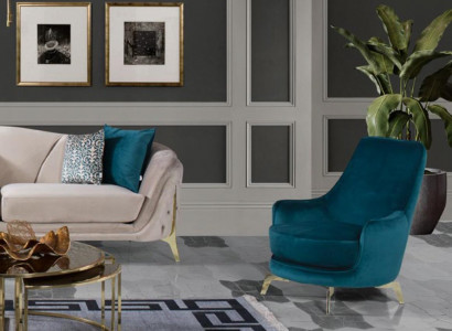 Round armchair design living room upholstery wood upholstery modern luxury blue new